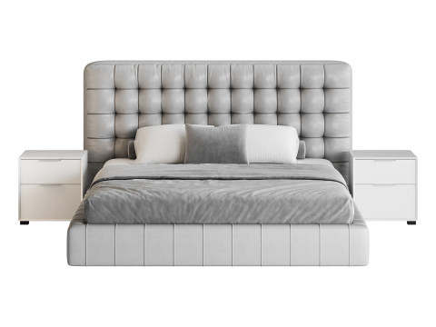 White Upholstered Panel Bed 3D Модель