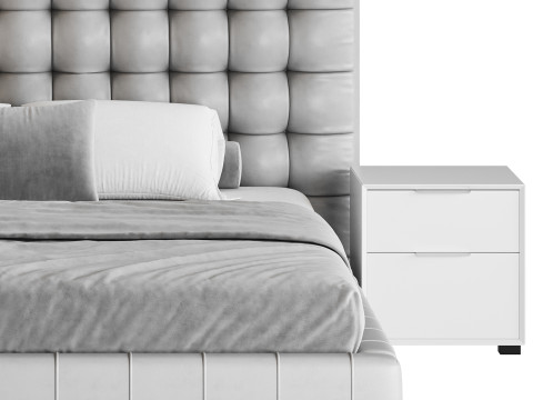 White Upholstered Panel Bed 3D Модель