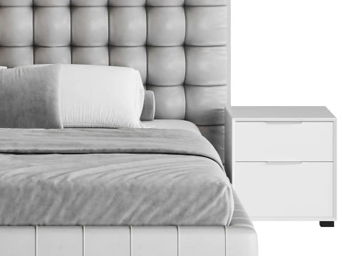 Wei&szlig;es gepolstertes Paneelbett 3D Modell