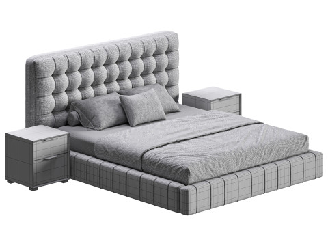 White Upholstered Panel Bed 3D Модель