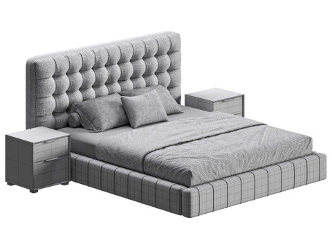 Wei&szlig;es gepolstertes Paneelbett 3D Modell