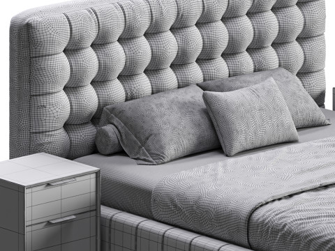 White Upholstered Panel Bed 3D Модель
