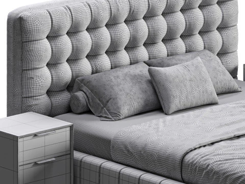 Wei&szlig;es gepolstertes Paneelbett 3D Modell