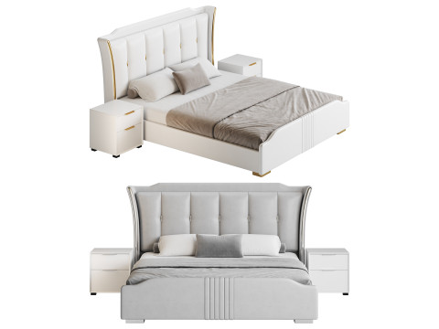 Wide Victorian Wingback Bed 3D Model