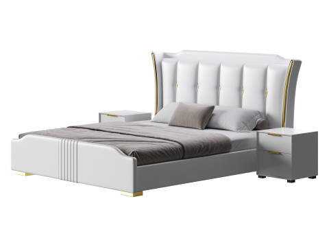 Wide Victorian Wingback Bed 3D Модель