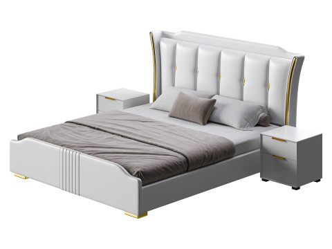 Wide Victorian Wingback Bed 3D Модель