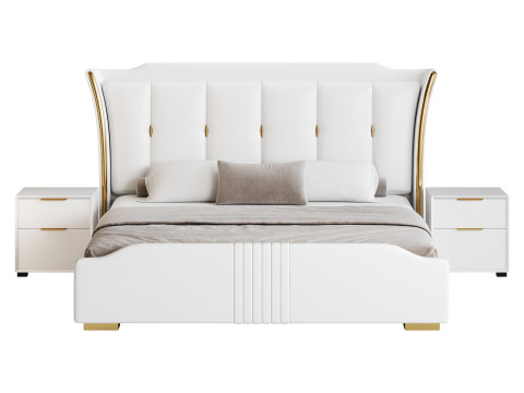 Wide Victorian Wingback Bed 3D Модель