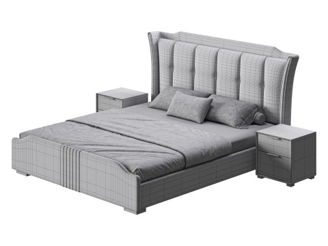 Wide Victorian Wingback Bed 3D Модель