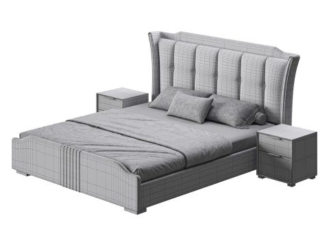 Grand lit &agrave; oreilles victorien Modèle 3D