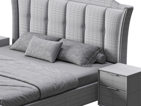 Wide Victorian Wingback Bed 3D Модель