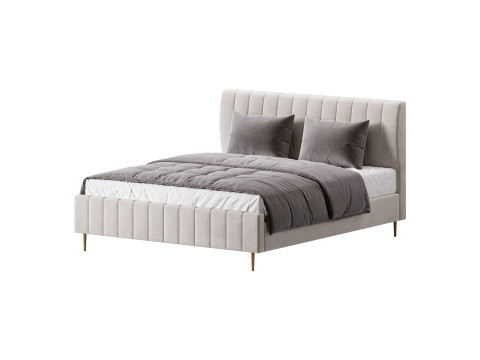 Wooden Non-Adjustable White Upholstered Modern Bed 3D Model