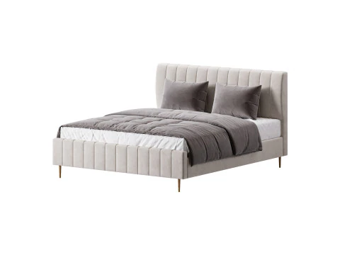 लकड़ी का गैर-समायोज्य सफेद असबाबवाला आधुनिक बिस्तर 3D मॉडल