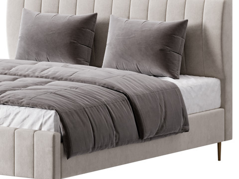 Wooden Non-Adjustable White Upholstered Modern Bed 3D 模型