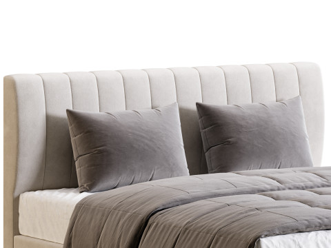 Wooden Non-Adjustable White Upholstered Modern Bed 3D 模型