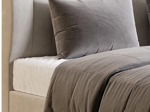 Nowoczesne ł&oacute;żko drewniane, nieregulowane, białe, tapicerowane Model 3D