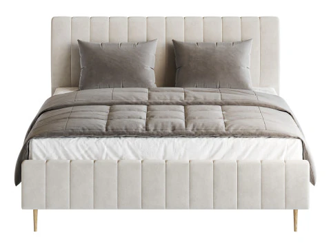 Nowoczesne ł&oacute;żko drewniane, nieregulowane, białe, tapicerowane Model 3D