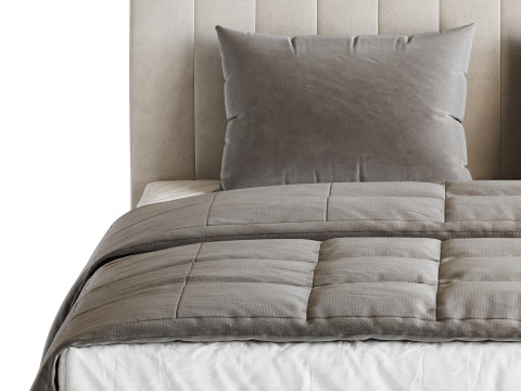 Wooden Non-Adjustable White Upholstered Modern Bed 3D 模型