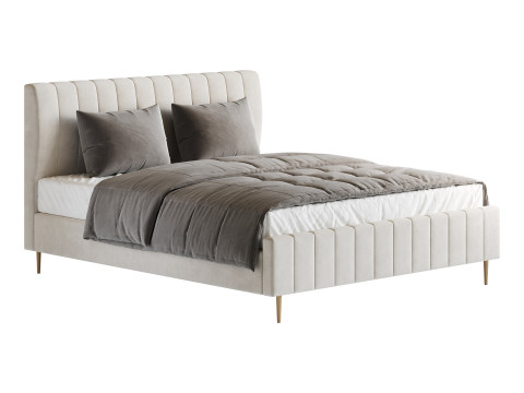 Wooden Non-Adjustable White Upholstered Modern Bed 3D 模型