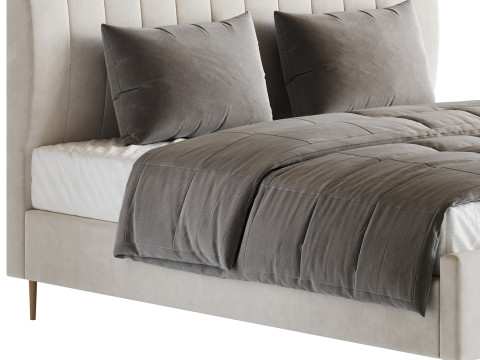 Wooden Non-Adjustable White Upholstered Modern Bed 3D 模型