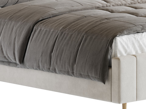 Wooden Non-Adjustable White Upholstered Modern Bed 3D 模型