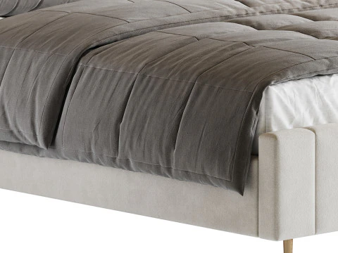 Nowoczesne ł&oacute;żko drewniane, nieregulowane, białe, tapicerowane Model 3D