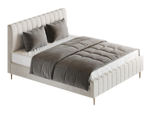 Nowoczesne ł&oacute;żko drewniane, nieregulowane, białe, tapicerowane Model 3D