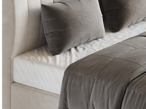 Wooden Non-Adjustable White Upholstered Modern Bed 3D 模型