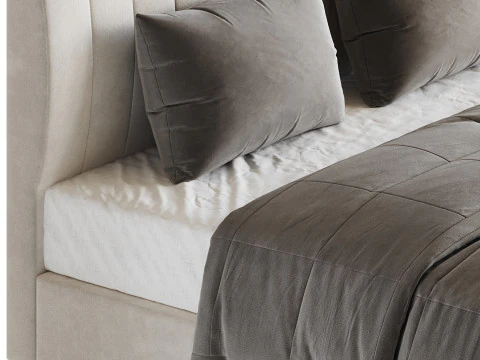 Nowoczesne ł&oacute;żko drewniane, nieregulowane, białe, tapicerowane Model 3D