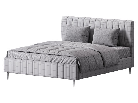 Wooden Non-Adjustable White Upholstered Modern Bed 3D 模型