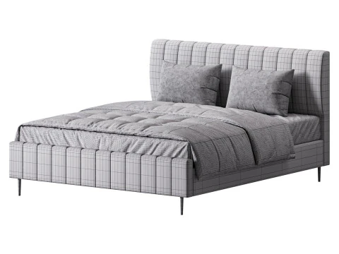 Nowoczesne ł&oacute;żko drewniane, nieregulowane, białe, tapicerowane Model 3D