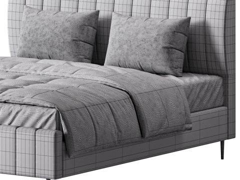 Wooden Non-Adjustable White Upholstered Modern Bed 3D 模型