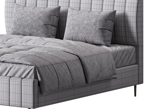 Nowoczesne ł&oacute;żko drewniane, nieregulowane, białe, tapicerowane Model 3D