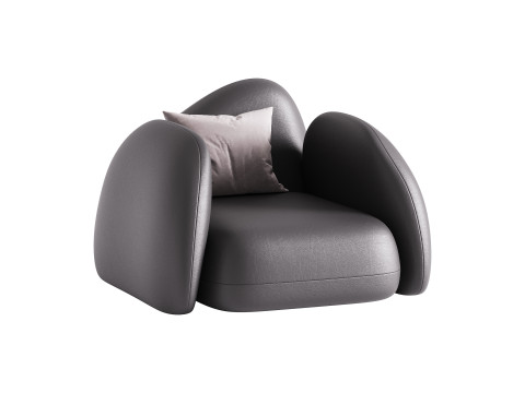 Modern Black Leather Armrest Standard Armchair 3D Model