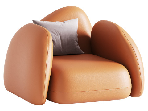 Modern Black Leather Armrest Standard Armchair 3D 모델
