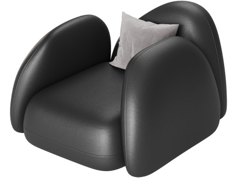 Modern Black Leather Armrest Standard Armchair 3D 모델