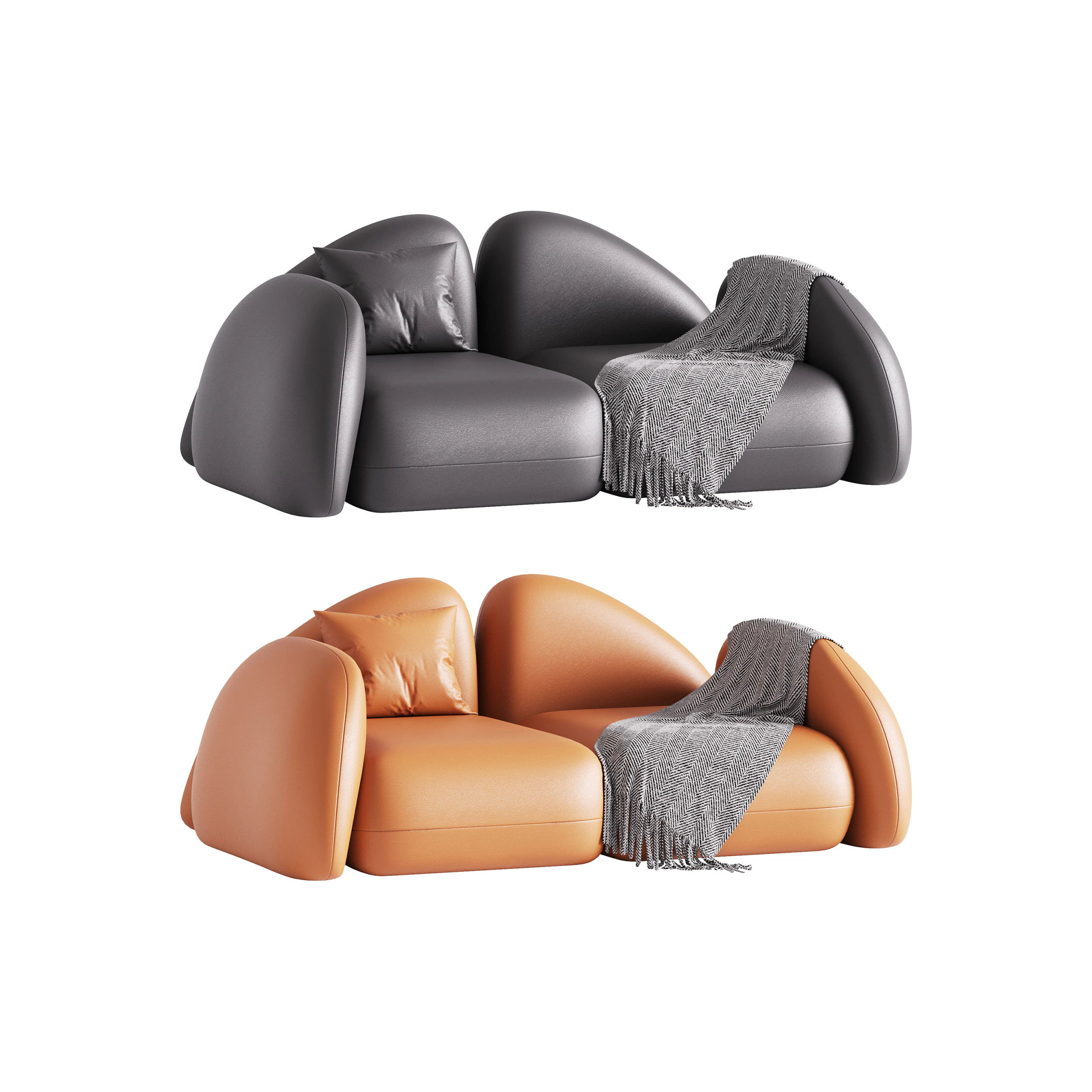 Modern Black Leather Armrest Standard Sofa 3D Model .c4d .max .obj .3ds .fbx .stl .blend 