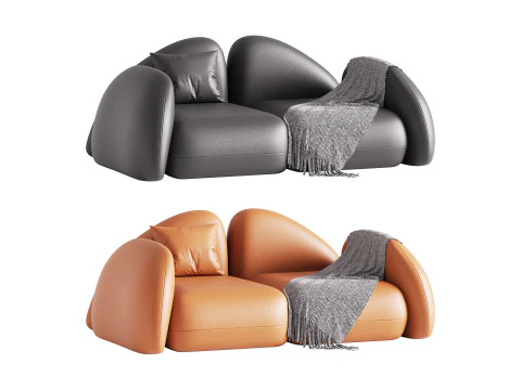 Divano standard moderno con braccioli in pelle nera Modello 3D