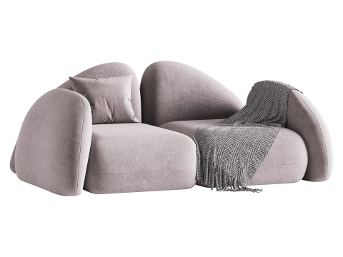 Modern Black Leather Armrest Standard Sofa 3D Модель