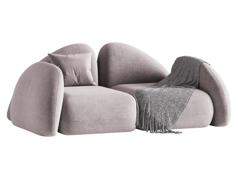 Modern Black Leather Armrest Standard Sofa 3D Model
