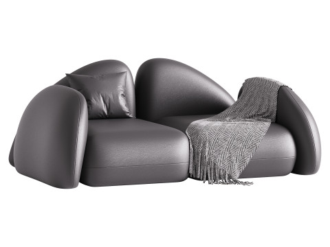 Modern Black Leather Armrest Standard Sofa 3D Модель
