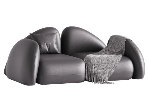 Modern Black Leather Armrest Standard Sofa 3D Model