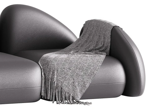 Modern Black Leather Armrest Standard Sofa 3D Model