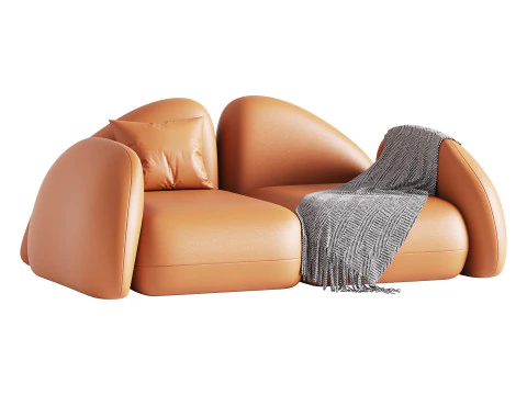 Modern Black Leather Armrest Standard Sofa 3D Model