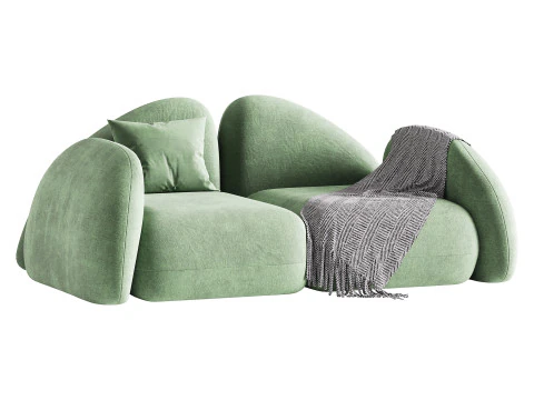 Modern Black Leather Armrest Standard Sofa 3D Model