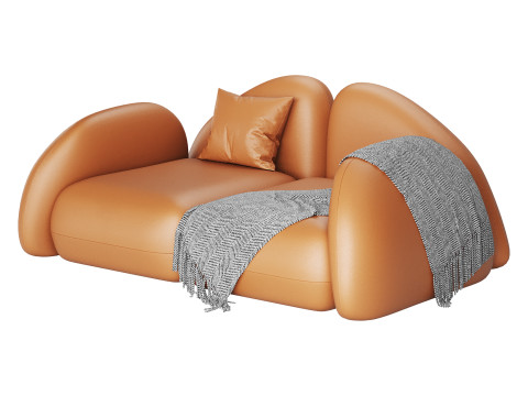 Modern Black Leather Armrest Standard Sofa 3D Модель