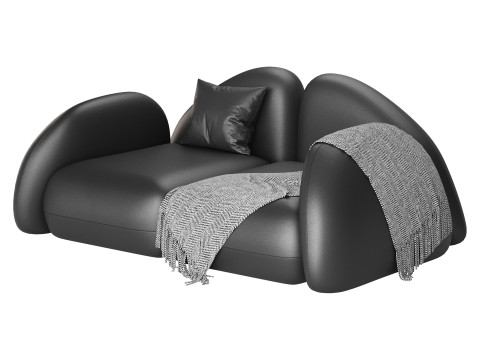 Modern Black Leather Armrest Standard Sofa 3D Модель