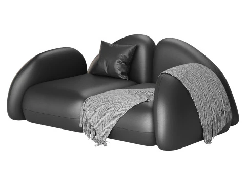 Modern Black Leather Armrest Standard Sofa 3D Model