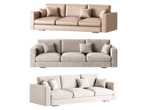Modern Square Arm Fabric Sofa 3D Model