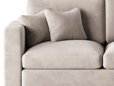 Modern Square Arm Fabric Sofa 3D मॉडल