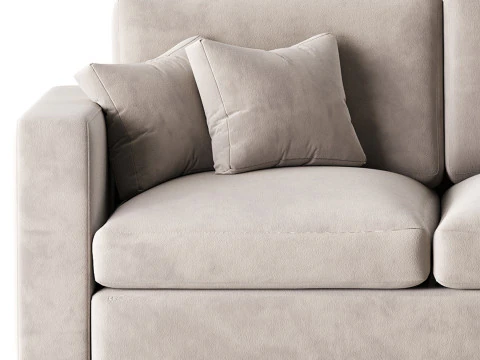 Modern Square Arm Fabric Sofa 3D Model